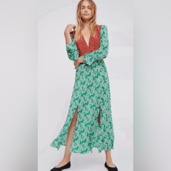 🚨Final Sale🚨!! Free People Rixo London X  Green and Red Floral Maxi Dress Size L - Picture 2 of 9